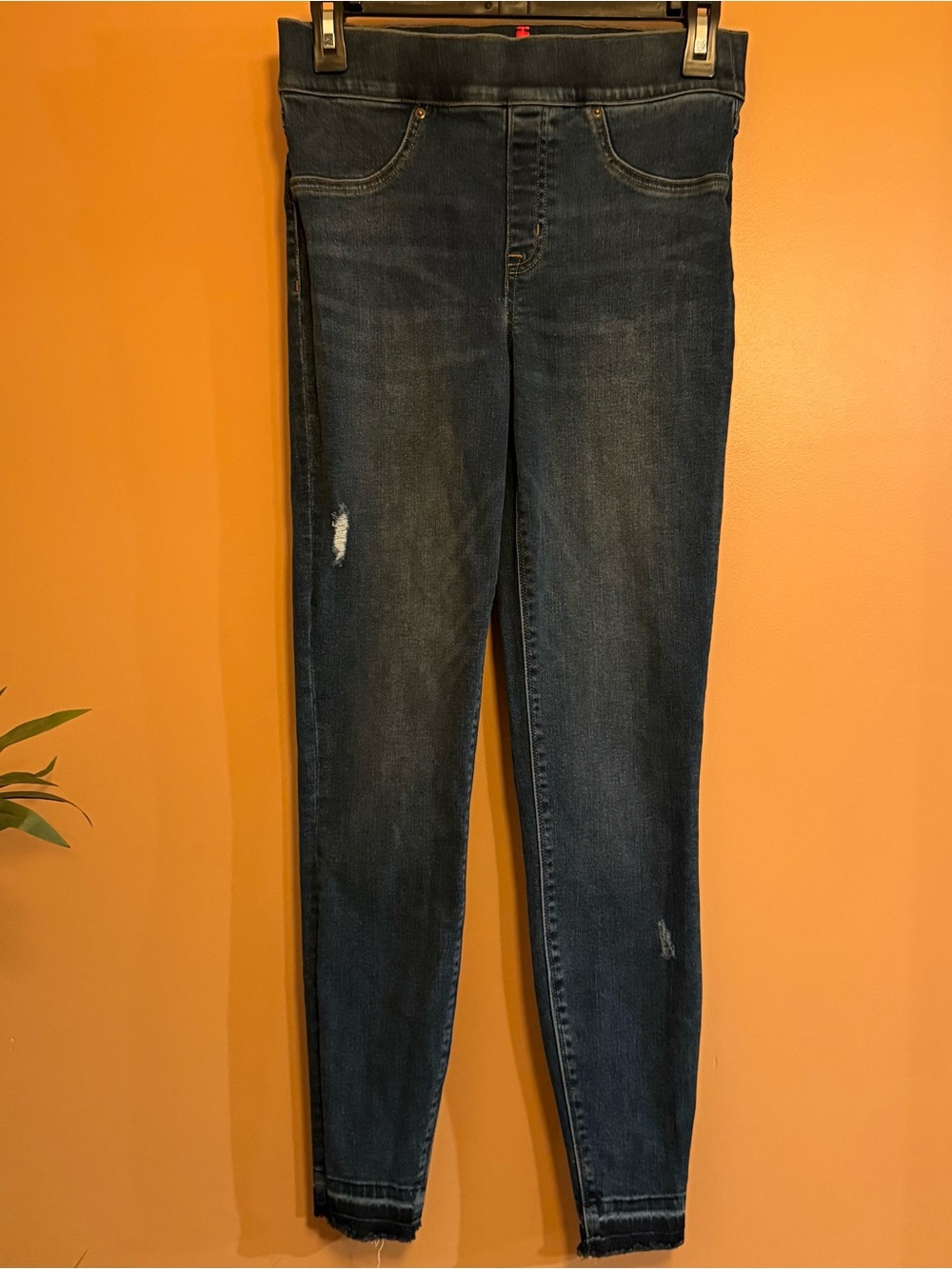 SPANX by Sara Blakely Womens S Pull On Skinny Jeans Distressed Stretch Denim